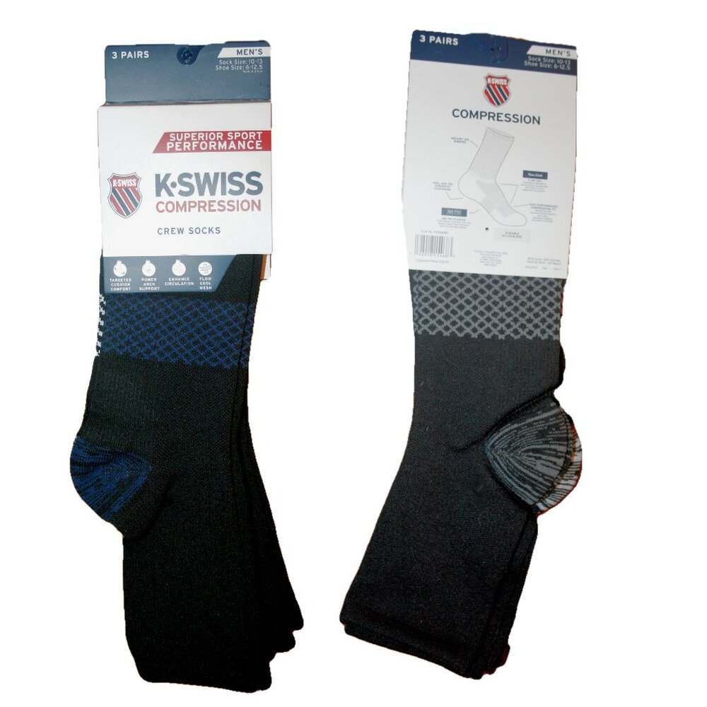 K Swiss Men's Sock Size 10-13 Compression    6 Pair Crew Socks